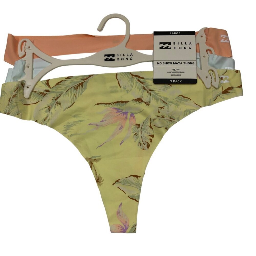 BILABONG NO SHOW MAYA THONG PANTY PACK OF THREE‎ LG NWT
